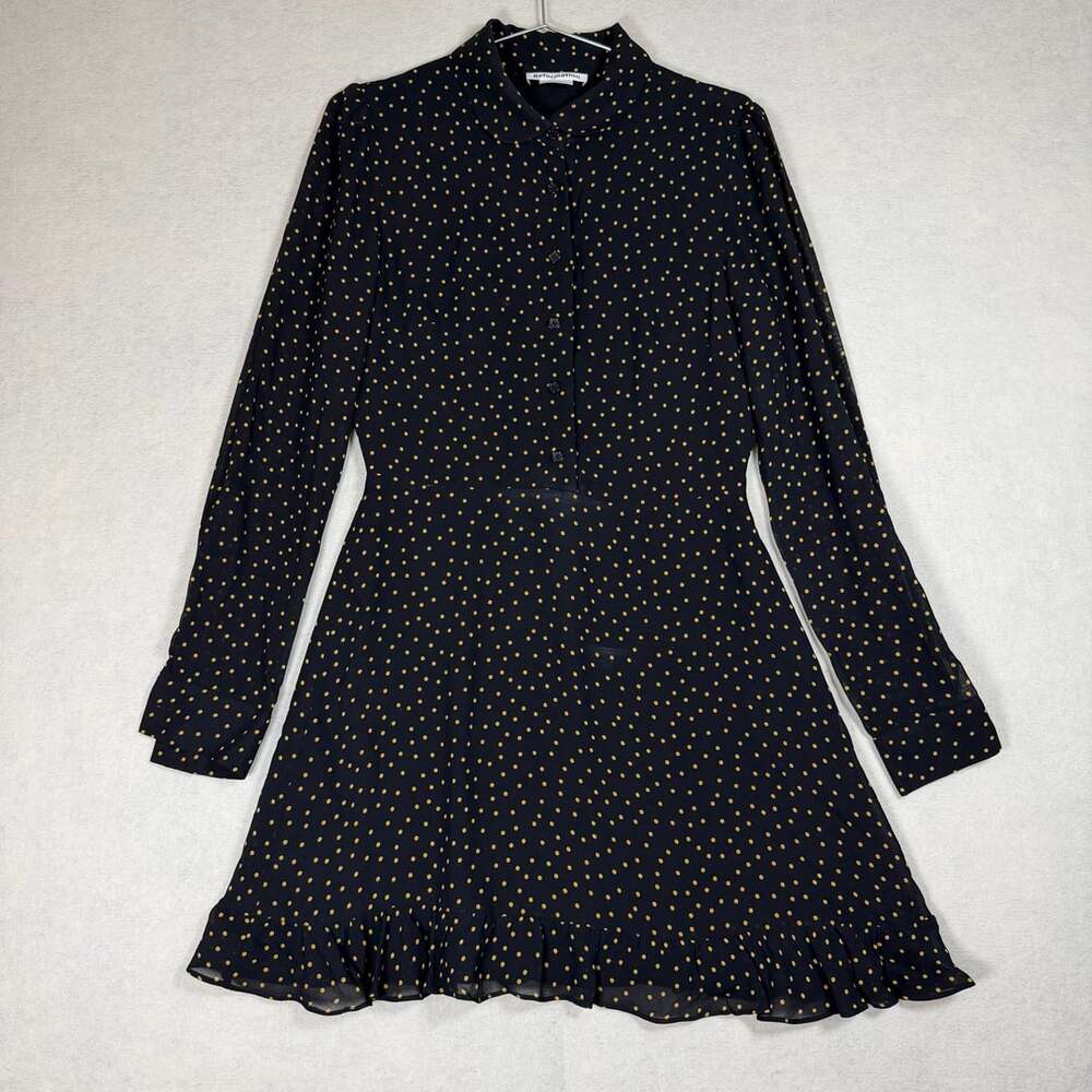 Reformation Dress Womens 8 Monti Mini Black Yellow Polka Dot Long Sleeve